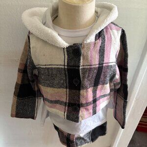 Pink Toddler 3-piece with jacket with hood & skirt & white shirt